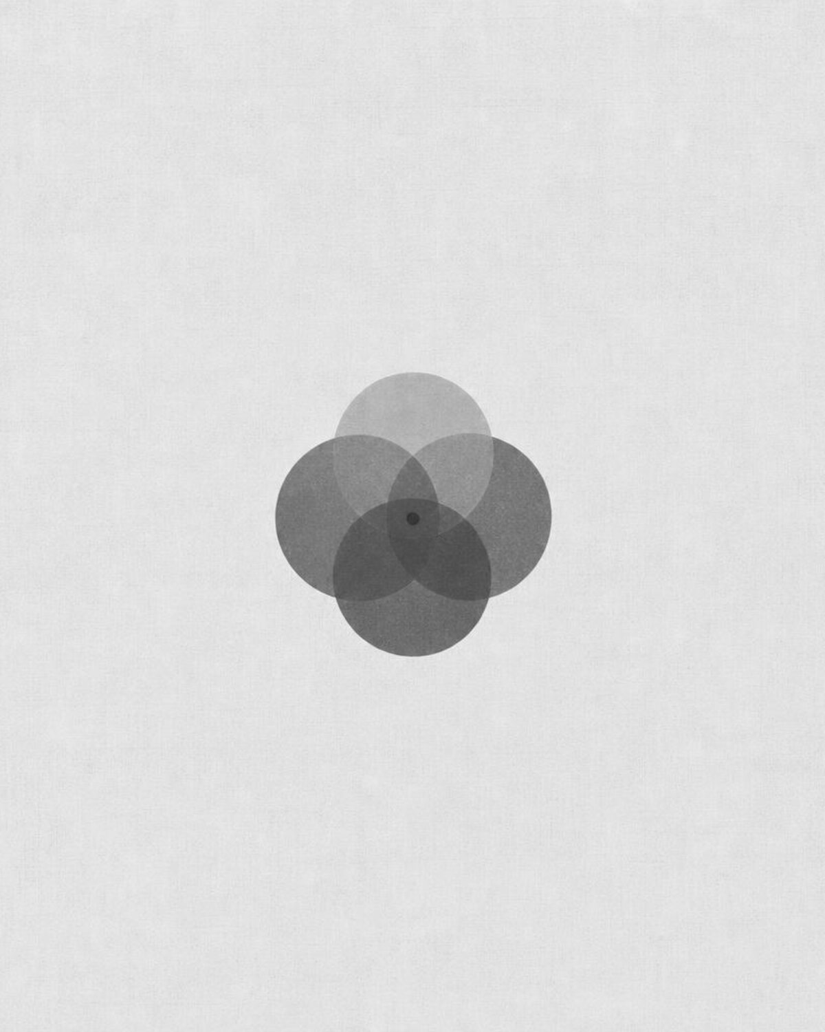 Abstract geometric artwork for Ikigai by Magic 8 Ball — overlapping circles in mustard, green and cobalt on warm linen